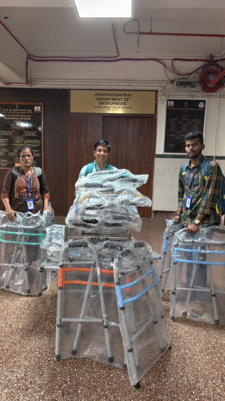 Walker distribution effort at the Department of Orthopaedics, JJ Hospital Mumbai
