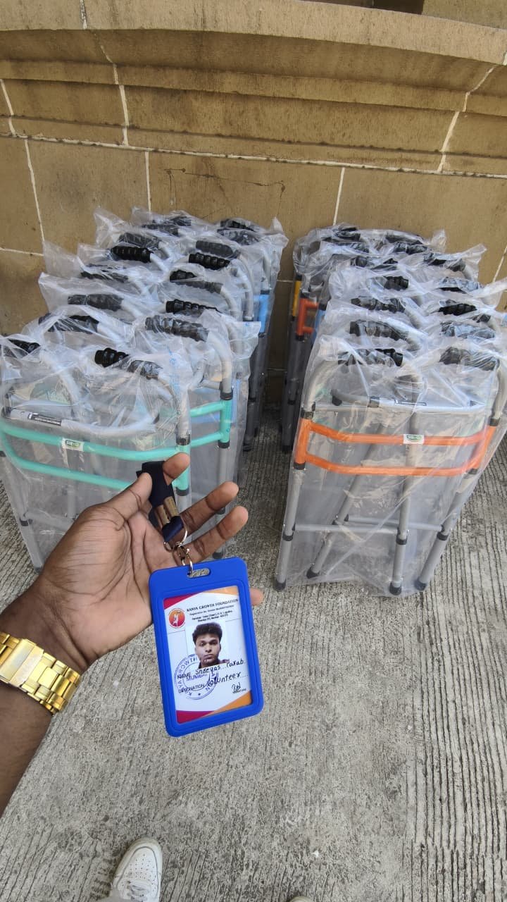 Multiple walkers prepared for distribution during the JJ Hospital Mumbai camp