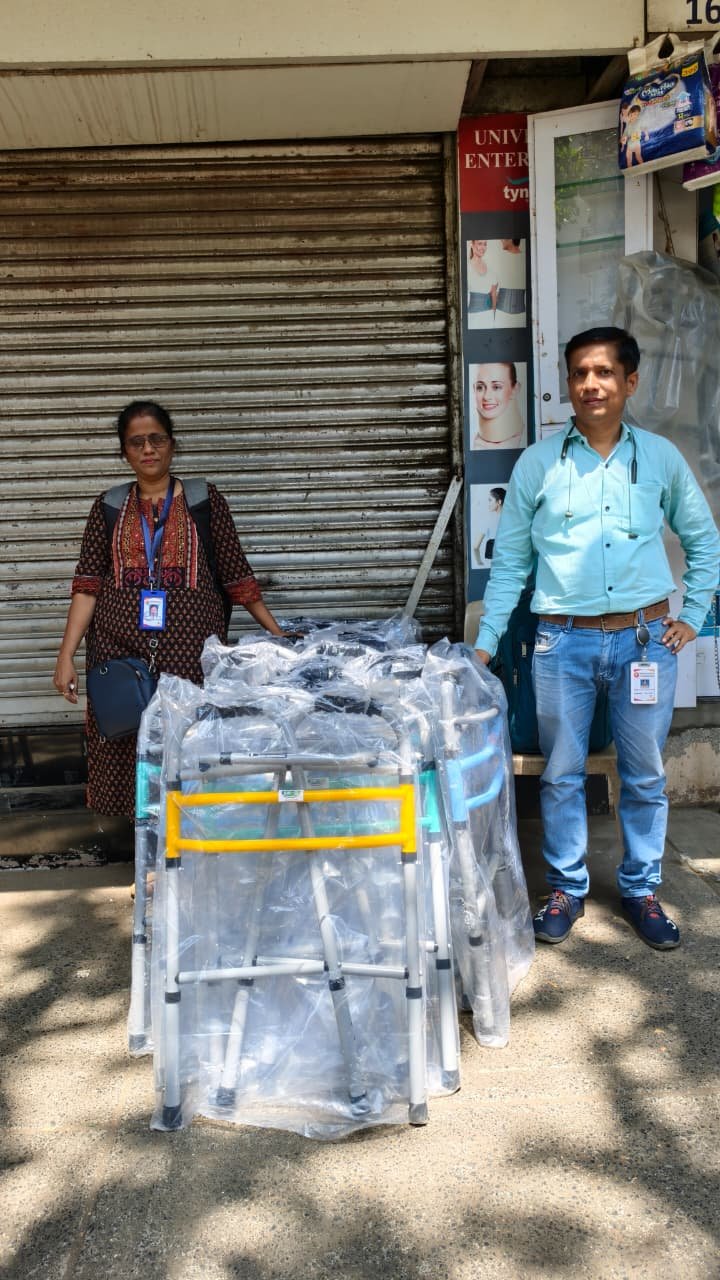 Walkers kept ready outside during the JJ Hospital Mumbai distribution effort